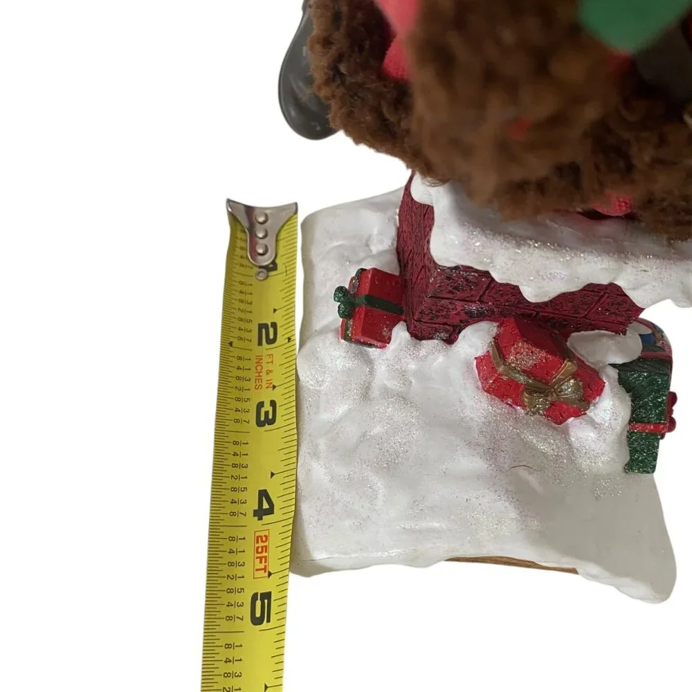 Vintage 90s Santa Claus Figurine Gift Delivery Chimney Fabric Mache 9